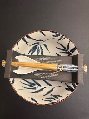 SH Home 4pc Ceramic Noodle Bowl with Chopstick & Spoon Set